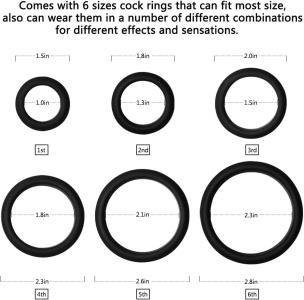 Penis Ring with 6 Different Sizes – Silicone Cock Rings for Men & Couples to Enhance Pleasure & Performance